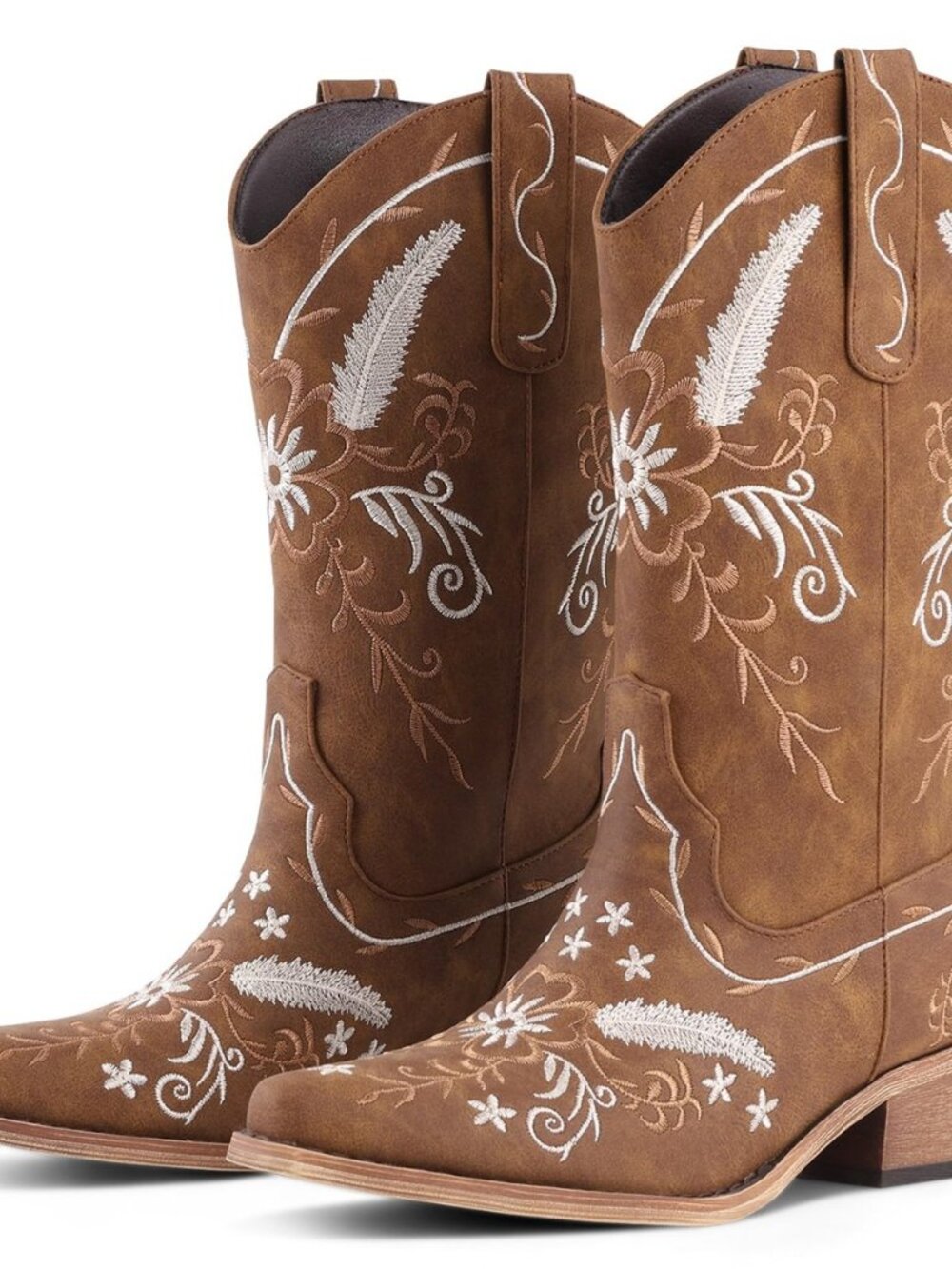 Cowboy Boots for Women Floral Cowgirl Boots with Pointed Toe and Chunky Heel Mid